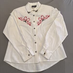 VTG Roughrider Shirt Womens Medium White Rodeo Western USA Circle S Embellishmen
